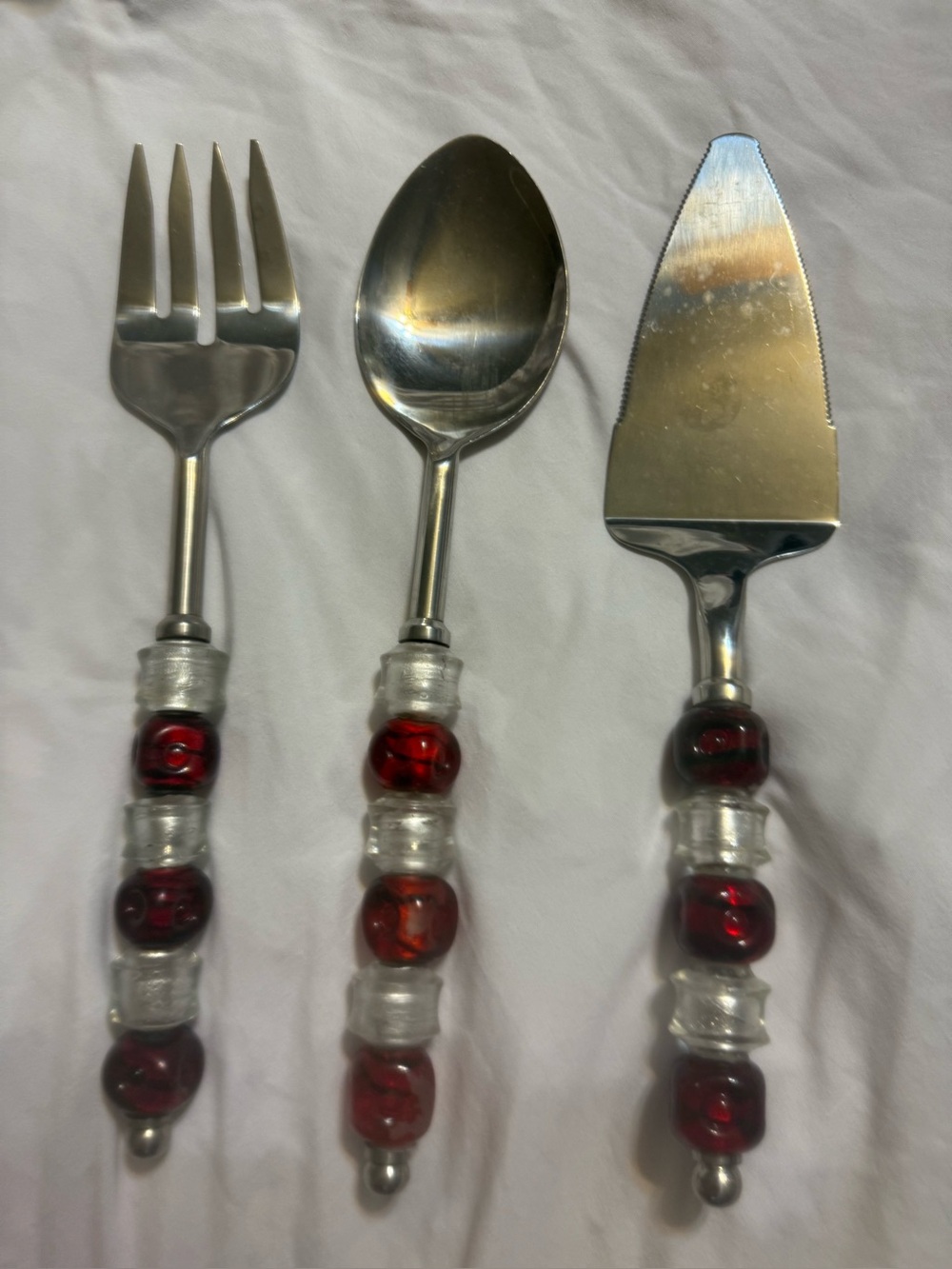 Pampered Chef Red Beaded Serving Utensil Set 3 Pc Retired
